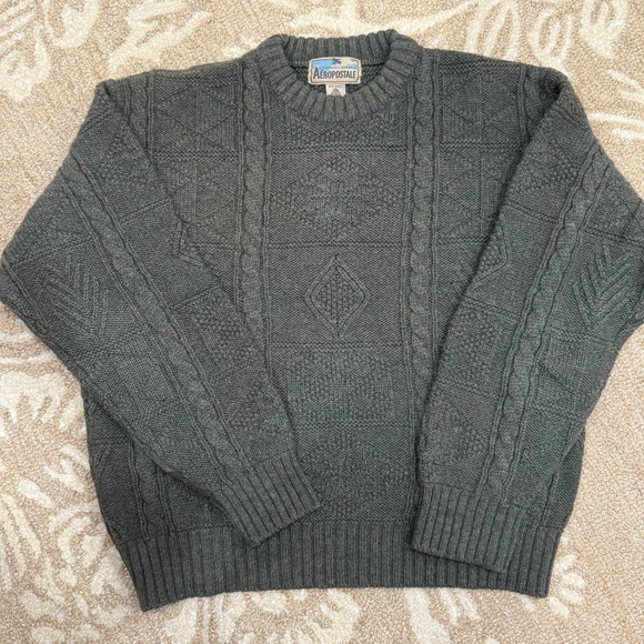 VTG Aeropostale Cable Knit Sweater Compagnie Generale Green Crew Wool Hong Kong - Picture 6 of 9